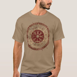 T-shirt Compas viking Vegvisir Noir et rouge Cuir et
