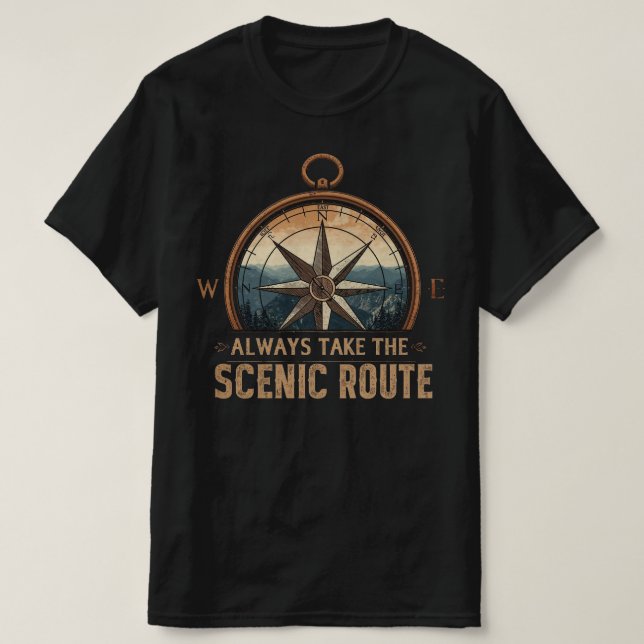 T-shirt Compass Camping Tee – Always Take The Scenic Route (Design devant)