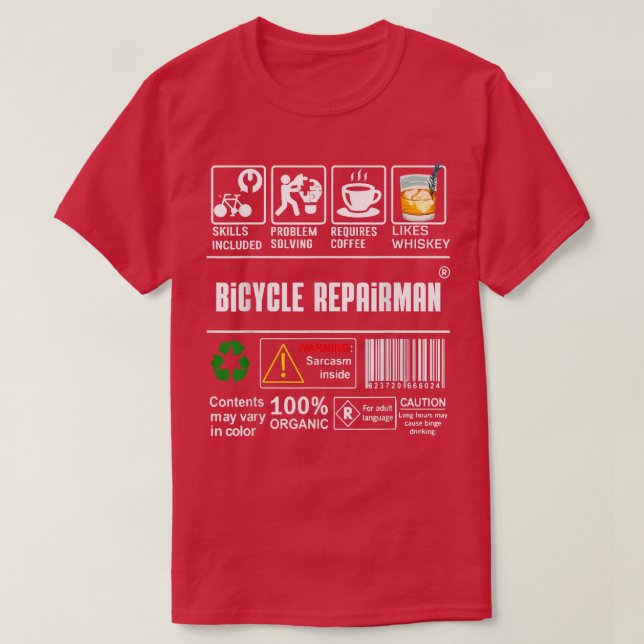 T-shirt Compétences de réparateur de vélo Inclus Amateurs  (Design devant)