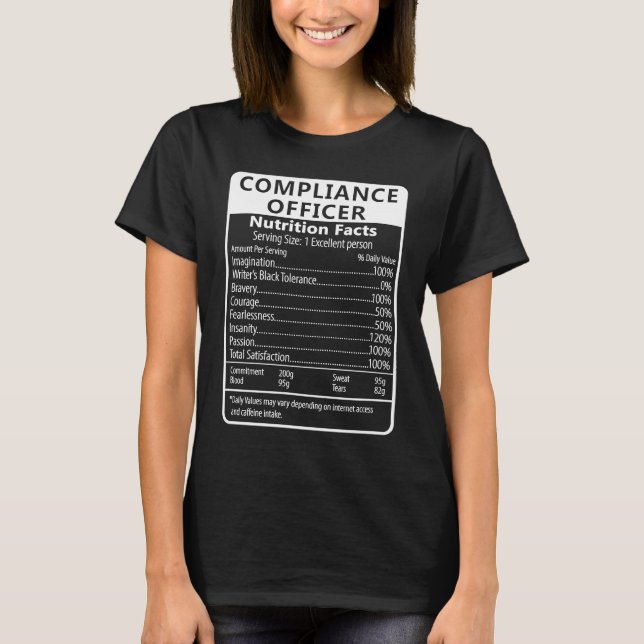 T-shirt Compliance Officer Nutrition Facts Sarcastic (Devant)