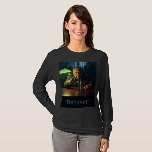 T-shirt Comportement du patron femmes noir à manches longu (Devant entier)