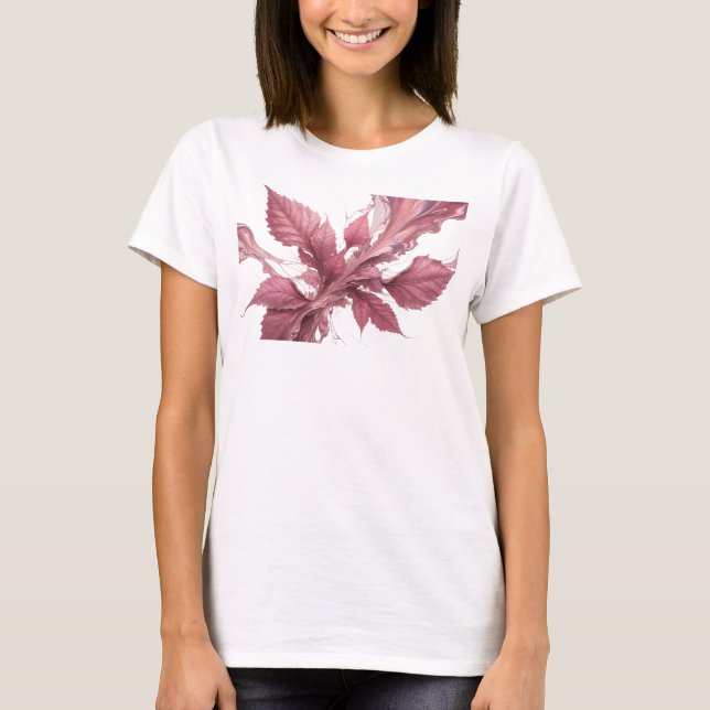 T-shirt Composition d'art abstrait de feuilles roses moder (Devant)