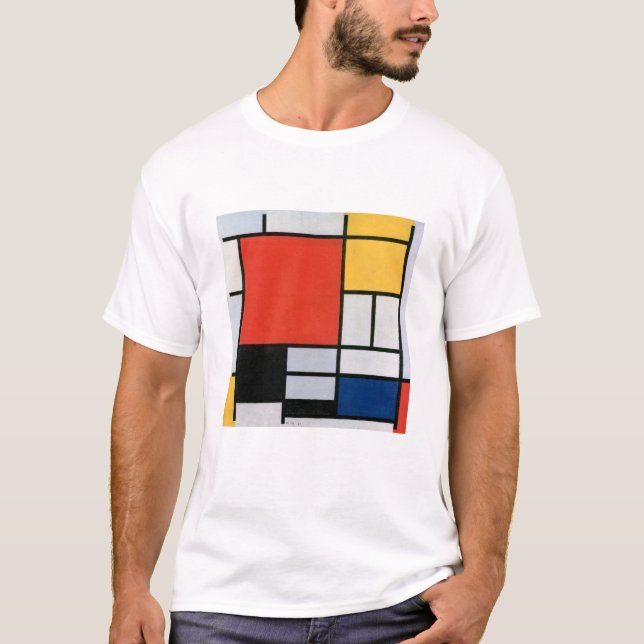 T-shirt Composition de Mondrian Rouge, Jaune, Bleu, Noir (Devant)