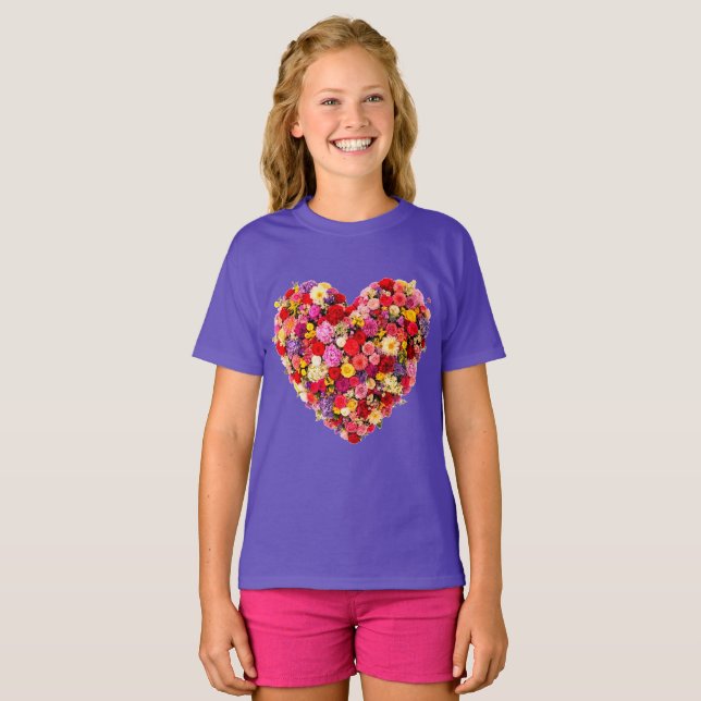 T-shirt Composition florale en forme de cœur pour la Saint (Devant entier)