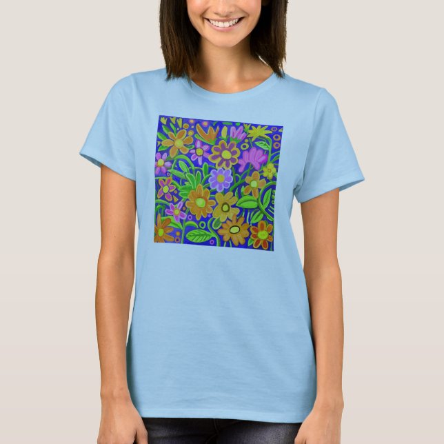 T-shirt Composition florale peinte - Customisée (Devant)