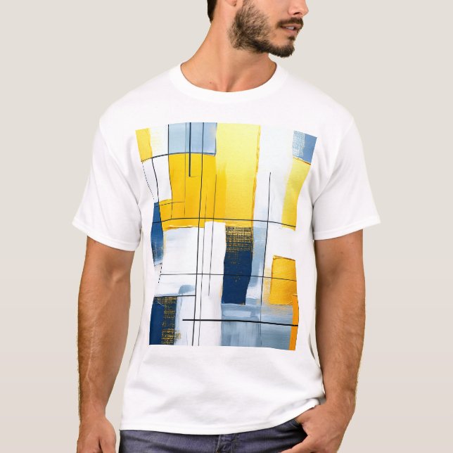 T-shirt Composition Gridlight — Blocs Urbains en Or et Ble (Devant)