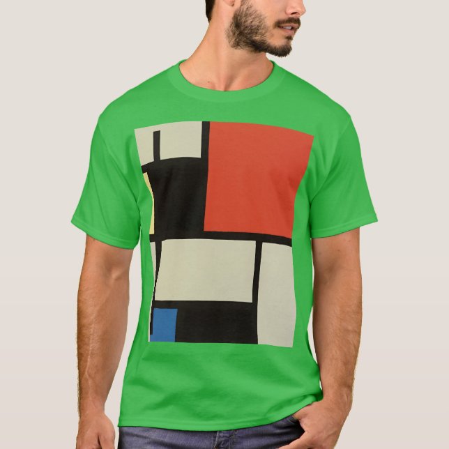 T-shirt Composition mondrienne Vert Abstrait moderne (Devant)