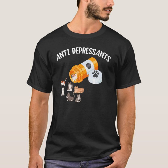 T-shirt Comprimés Antidépresseur Chat Heureux Kitty Chat D (Devant)