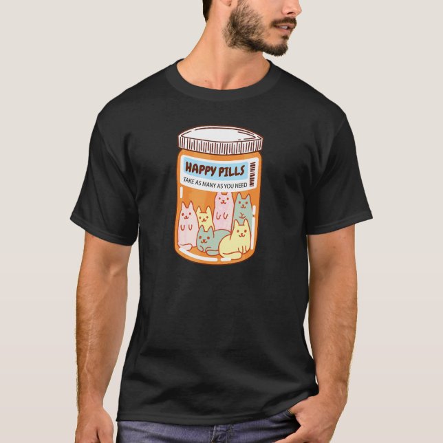 T-shirt Comprimés Heureux Chat Mignon Santé Mentale Chats (Devant)