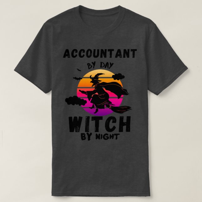 T-shirt Comptable de jour sorcière de nuit drôle halloween (Design devant)