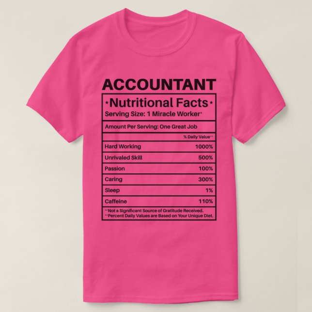 T-shirt Comptable Faits nutritionnels Comptabilisation Don (Design devant)
