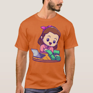 T-shirt Comptable Femme Mignonne Avec Ordinateur Portable 