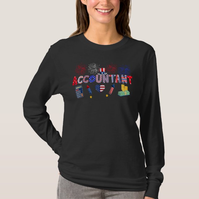 T-shirt Comptable Fier Drapeau Américain Feu d'artifice Jo (Devant)