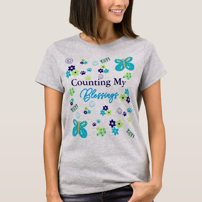 T-shirt Compter Mes Bénédictions Fleurs Empreintes de patt (Devant)