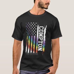 T-shirt Compton États-Unis dévêtu arc-en-ciel avec drapeau