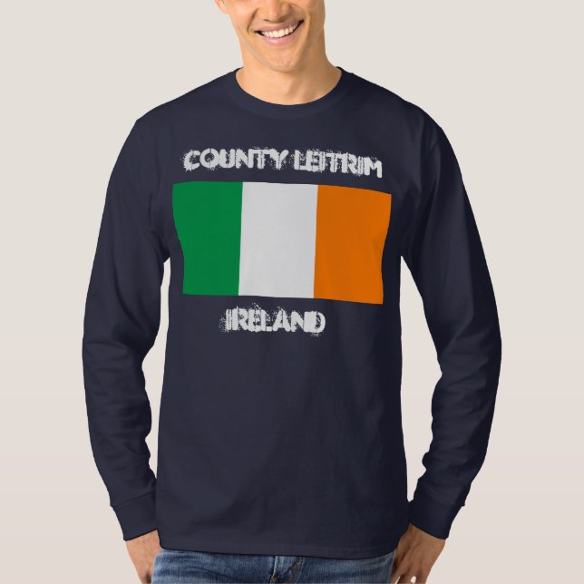 T-shirt Comté de Leitrim, Irlande avec drapeau irlandais (Devant)