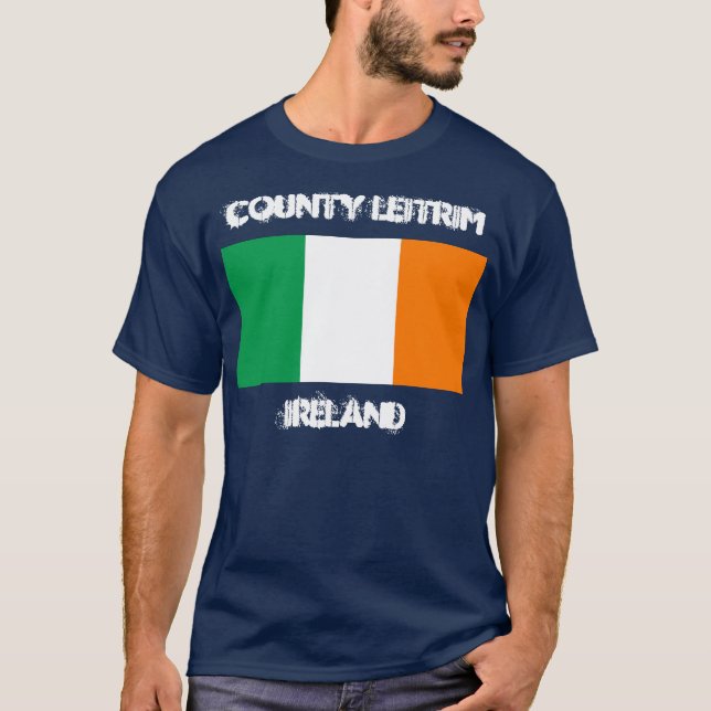 T-shirt Comté de Leitrim, Irlande avec drapeau irlandais (Devant)