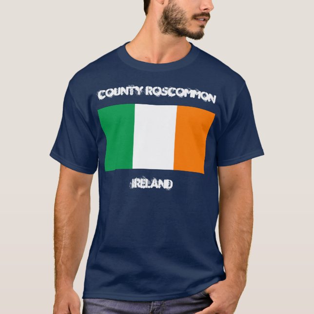 T-shirt Comté de Roscommon, Irlande avec drapeau irlandais (Devant)