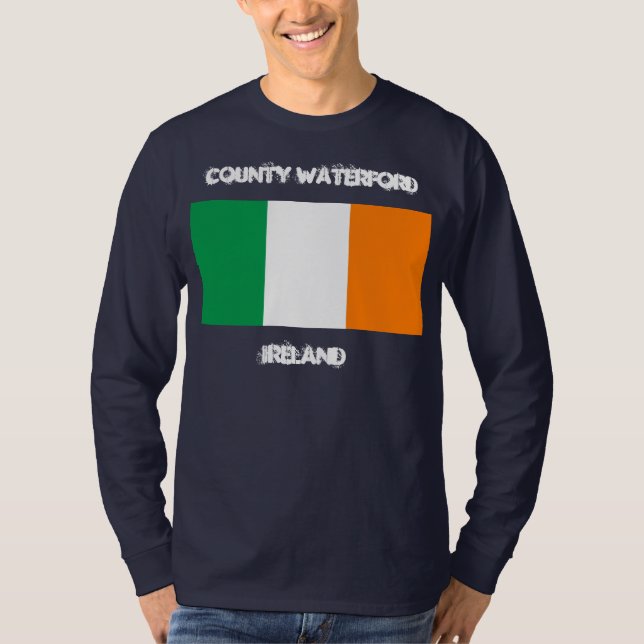 T-shirt Comté de Waterford, Irlande avec drapeau irlandais (Devant)