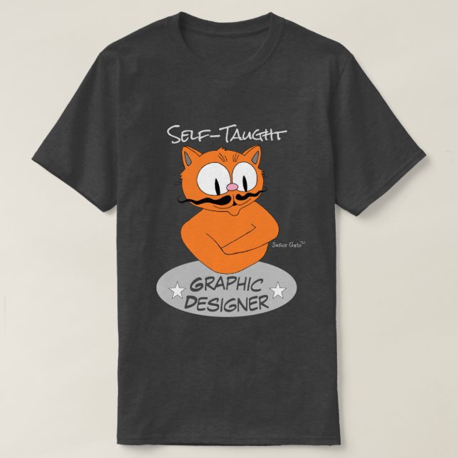 T-shirt Concepteur Graphique Auto-Didacte Chat à Moustache (Design devant)