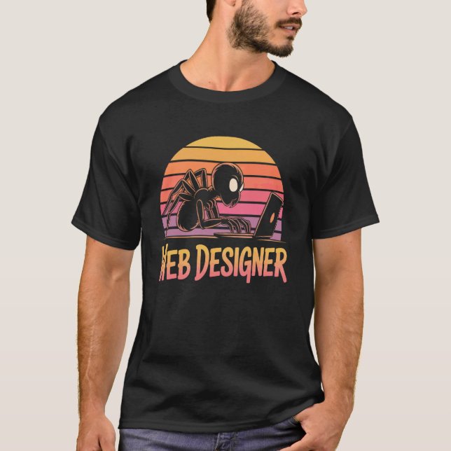 T-shirt Concepteur Web - Araignée avec Ordinateur Portable (Devant)