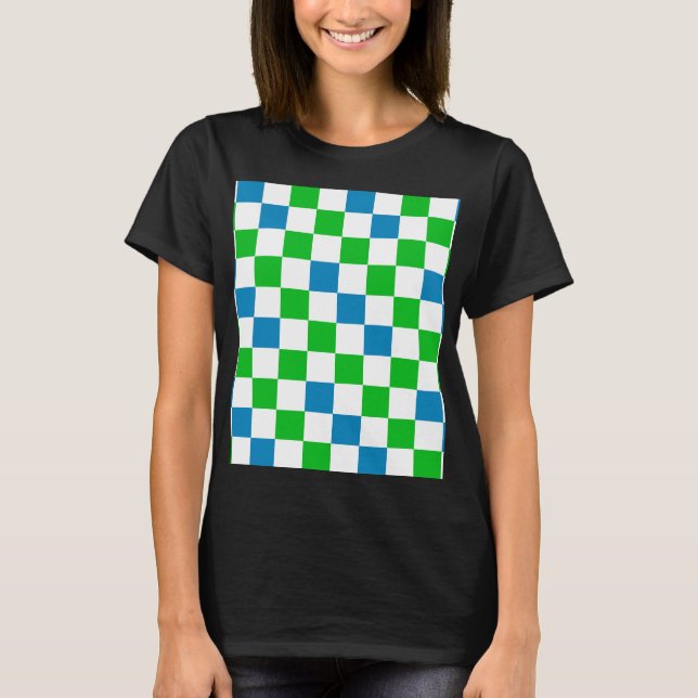 T-shirt Conception à carreaux bleu blanc vert  (Devant)