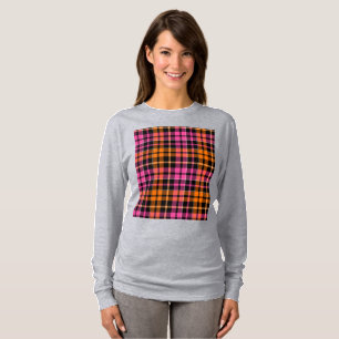T-shirt Conception à carreaux tartan noir rose orange