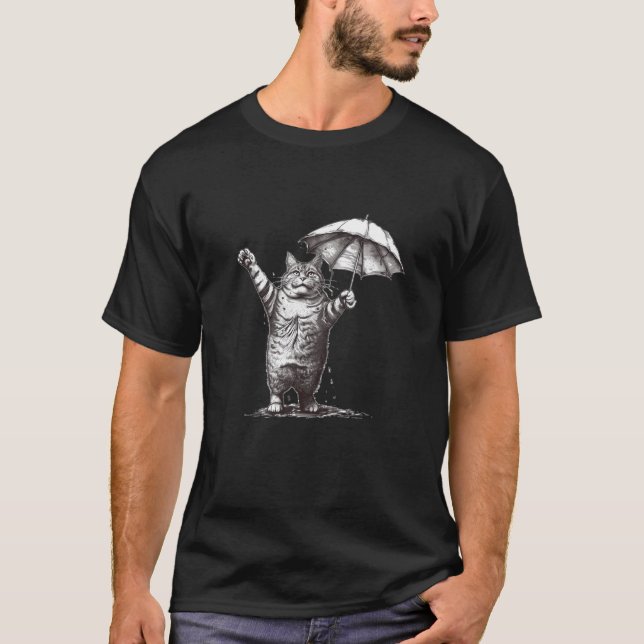 T-shirt Conception adorable de chats et parapluies pour en (Devant)