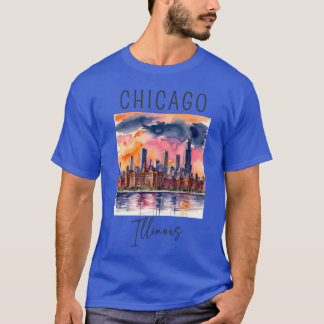 T-shirt Conception aquarelle de Chicago Illinois États-Uni