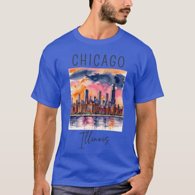 T-shirt Conception aquarelle de Chicago Illinois États-Uni (Devant)