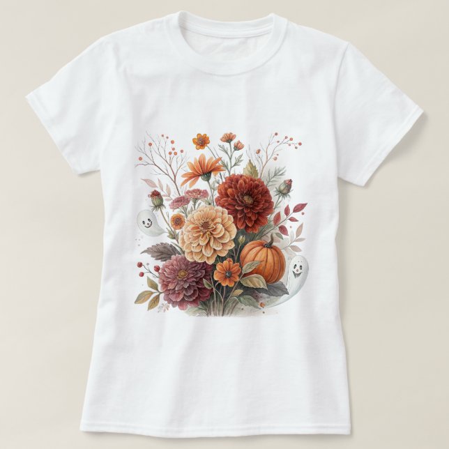 T-shirt Conception aquarelle de fleurs d'automne et d'Hall (Design devant)