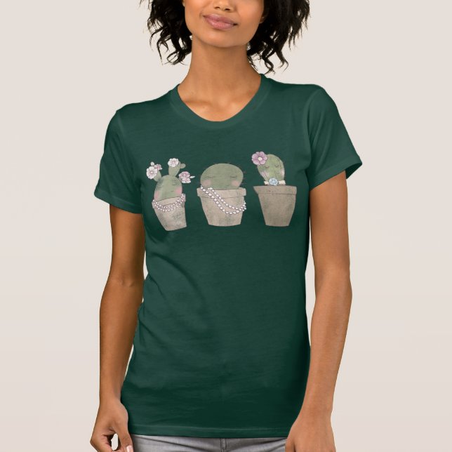 T-shirt Conception aquarelle Trio de cactus souriants (Devant)