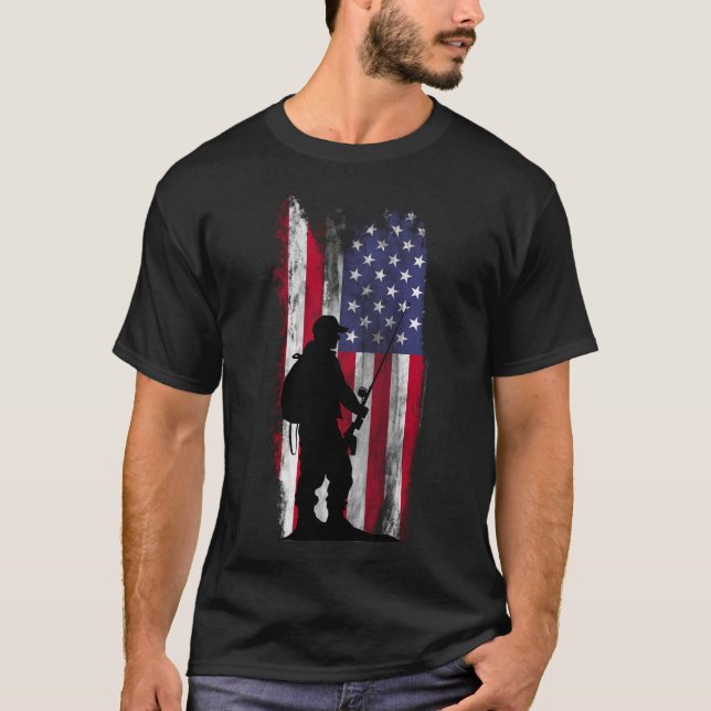 T-shirt Conception artistique de drapeau de canne à pêche (Devant)
