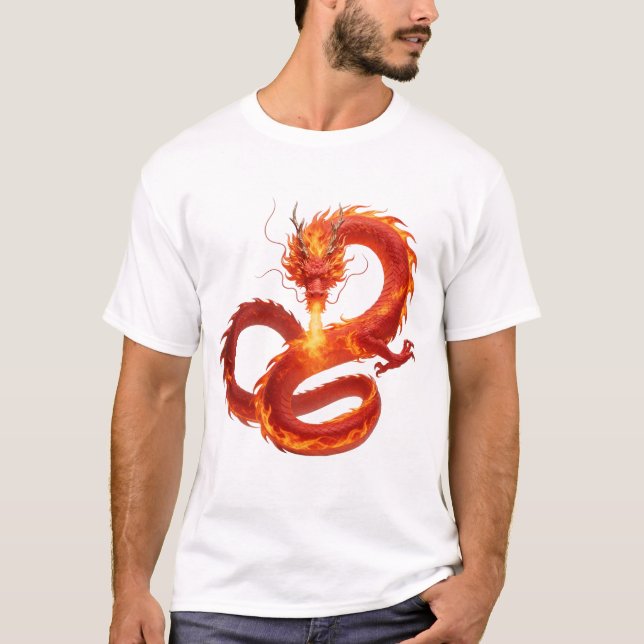 T-shirt Conception artistique de fantasy de dragon de feu, (Devant)