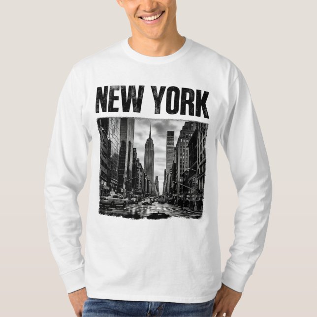 T-shirt Conception avec image en noir et blanc de New York (Devant)