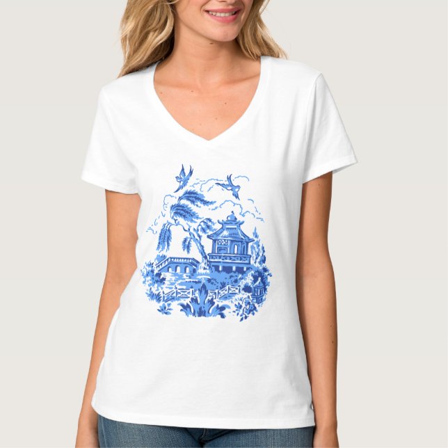 T-shirt Conception bleue de la Chine de saule (Devant)