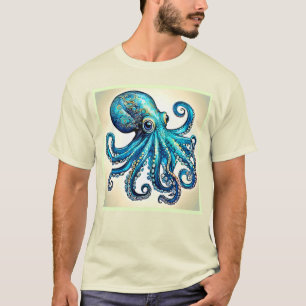 T-shirt Conception brillante octopus bleu marine