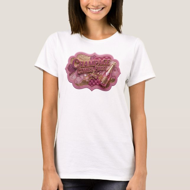 T-shirt Conception CHAMPAGE D'ABORD Rose vif (Devant)