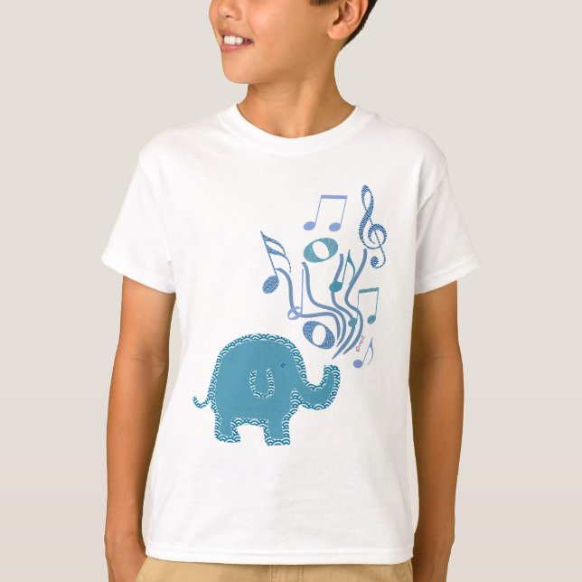 T-shirt conception chanceuse d'éléphant de notes musicales (Devant)