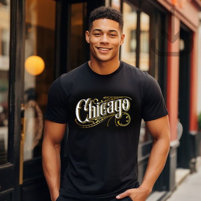 T-shirt Conception Chicago Or et Blanc (Créateur téléchargé)