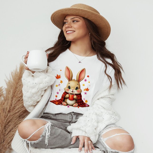 T-shirt Conception cosy d'automne : lapin appréciant un ca (Créateur téléchargé)