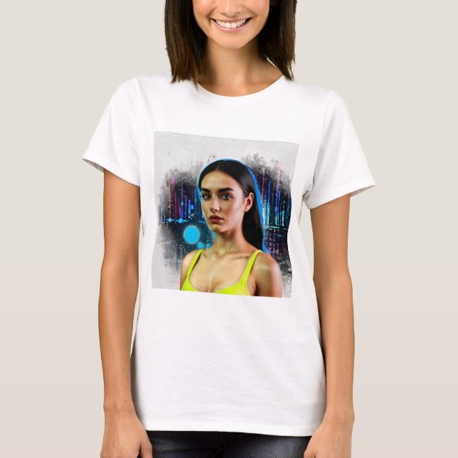 T-shirt Conception Cyberpunk - Esthétique Futuriste Néon (Devant)