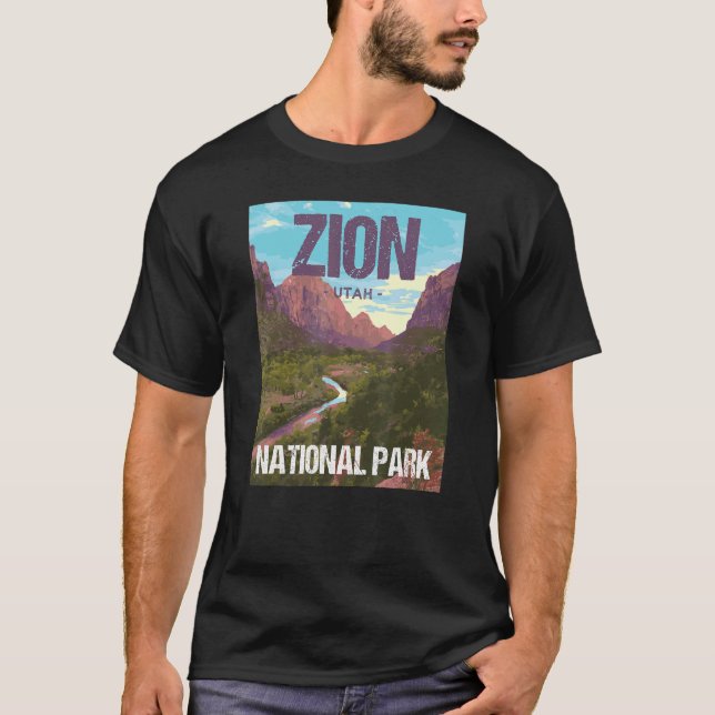 T-shirt Conception d'affiche du parc national de Zion Utah (Devant)