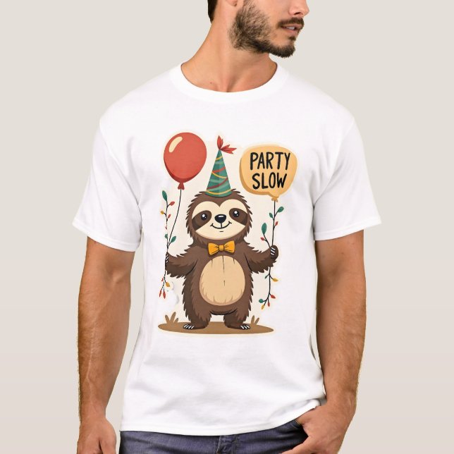 T-shirt Conception d'animal de fête rétro de paresseux d'a (Devant)