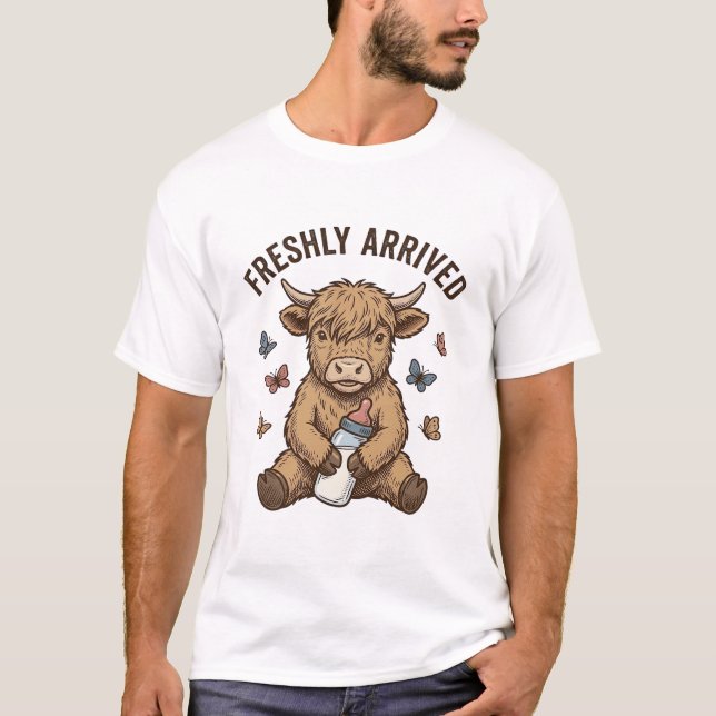 T-shirt Conception d'annonce de bébé veau des Highlands no (Devant)