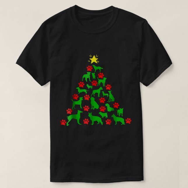 T-shirt Conception d'arbre de Noël empreinte de patte de c (Design devant)