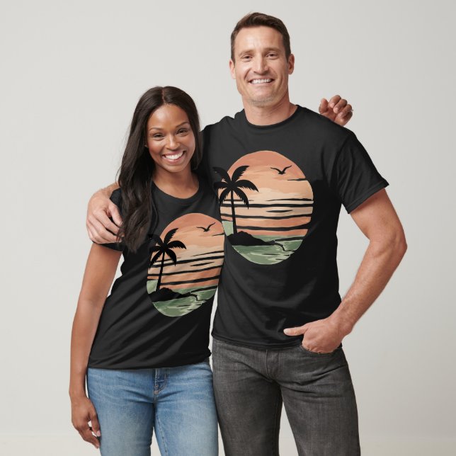 T-shirt Conception d'arbre de palmier de coucher de soleil (Unisexe)