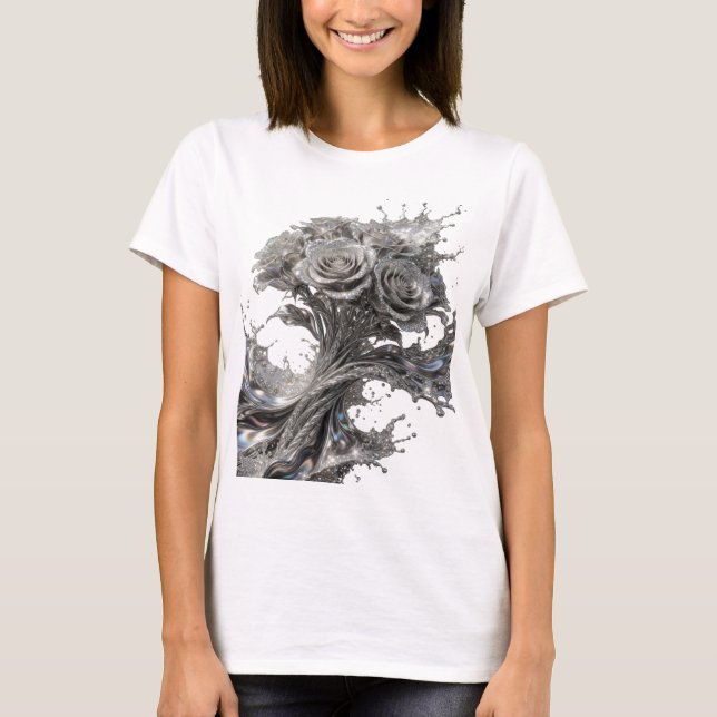 T-shirt Conception d'art abstrait argentée frappante v2 (Devant)