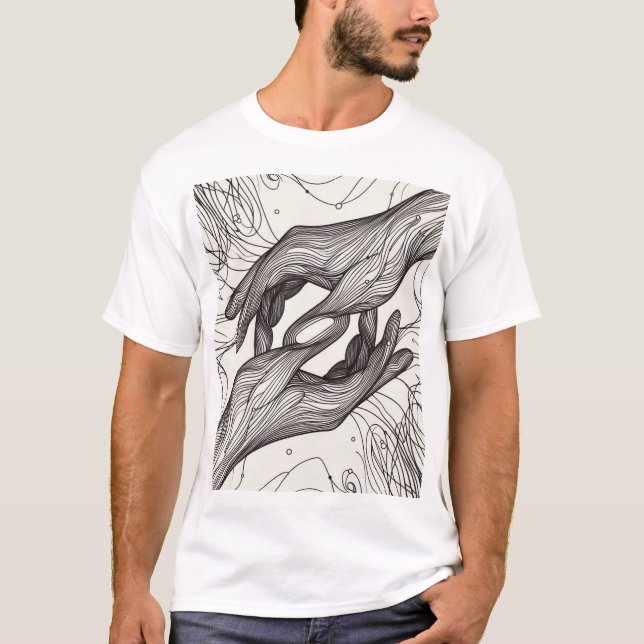 T-shirt Conception d'art Abstraite en ligne main (Devant)