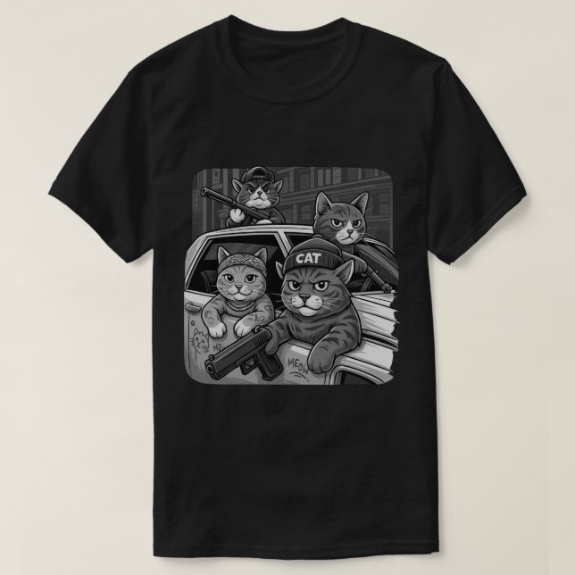 T-shirt Conception d'art de rue de chat gangster – Chat ur (Design devant)